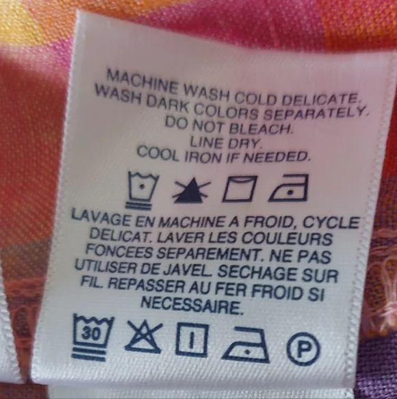 Lands' End Rainbow Madras Plaid Button Down Linen Shirt, Size XS (runs big) - Picture 9 of 9